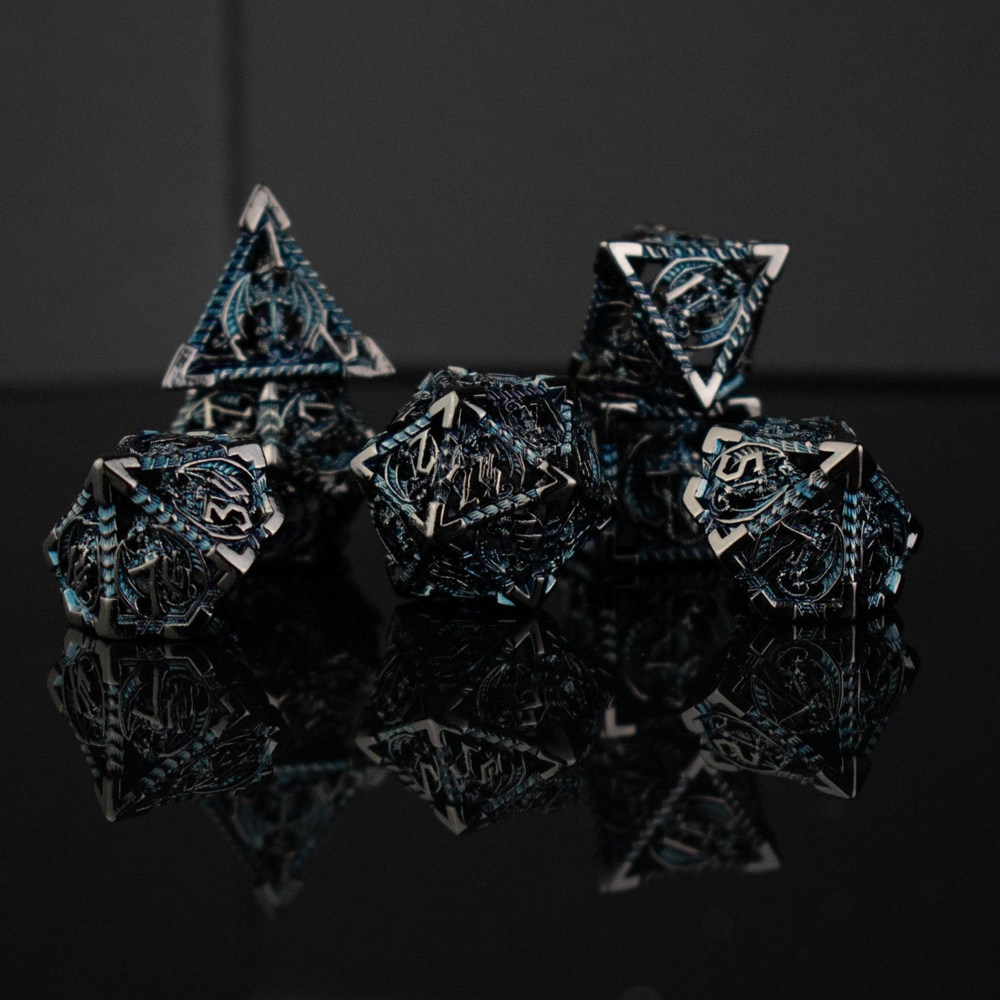 Dragonguard Hollow Metal Dice Set - Cobalt and Shadow - 