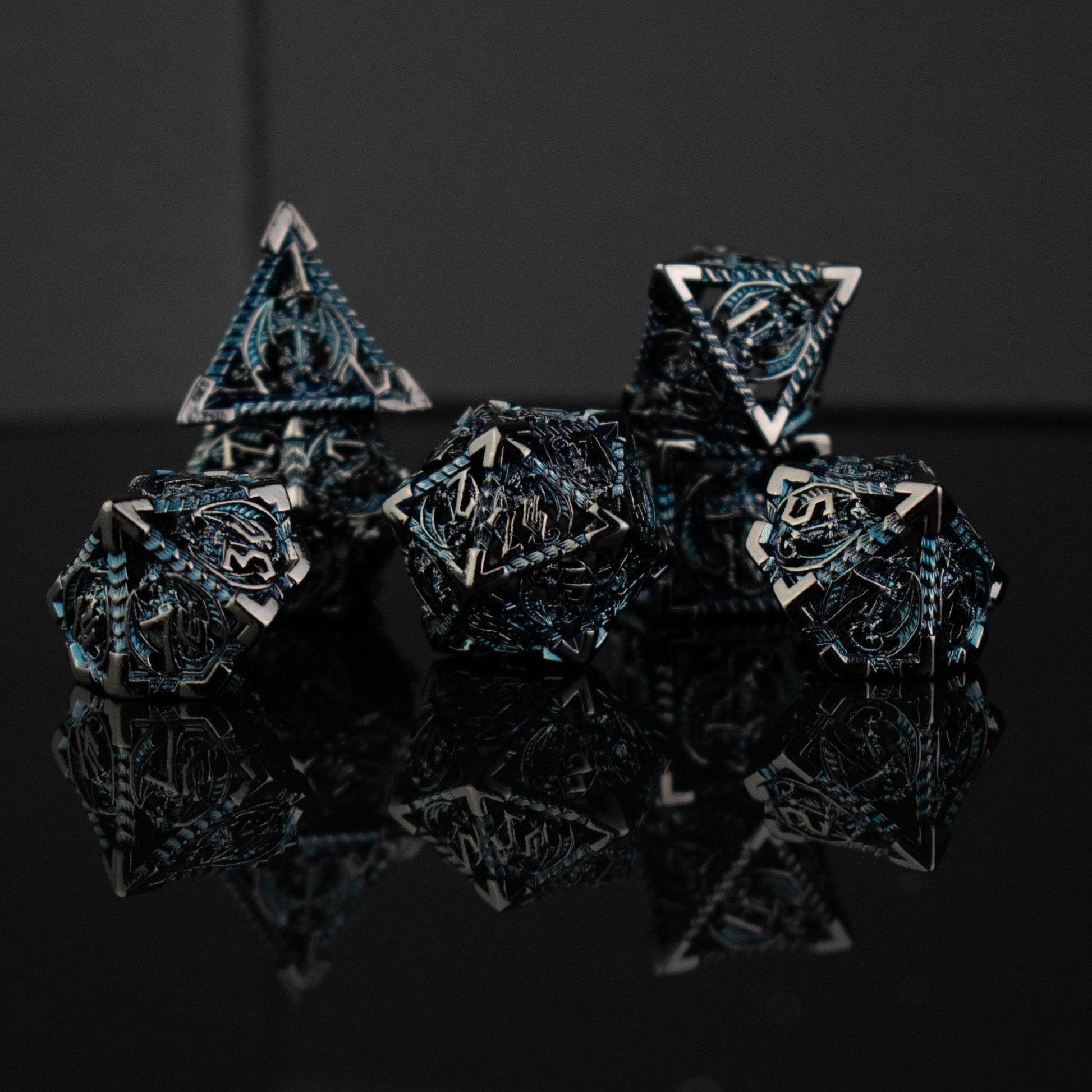 Dragonguard Hollow Metal Dice Set - Cobalt and Shadow - 