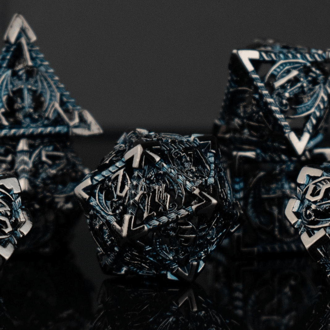 Dragonguard Hollow Metal Dice Set - Cobalt and Shadow - 
