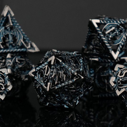 Dragonguard Hollow Metal Dice Set - Cobalt and Shadow - 