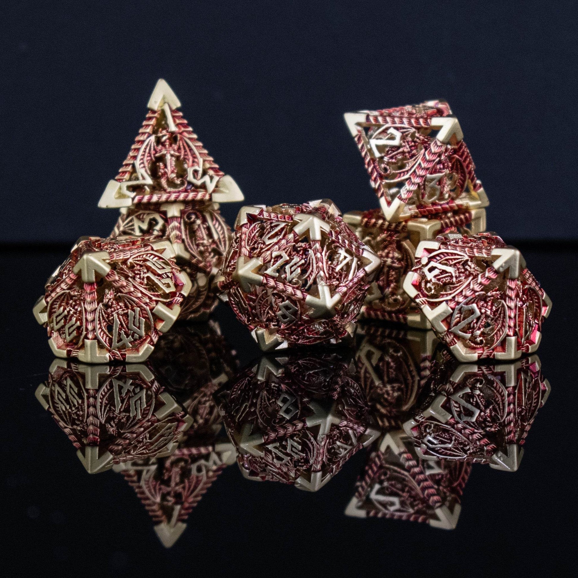 Dragonguard Hollow Metal Dice Set - Crimson and Gold - 