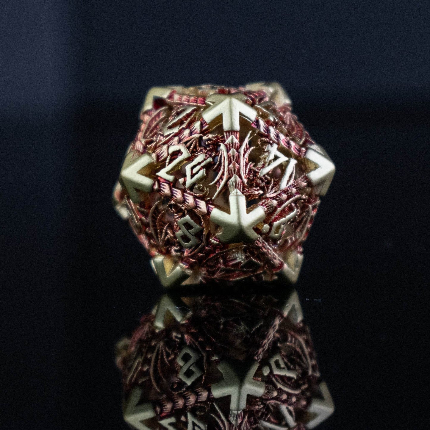 Dragonguard Hollow Metal Dice Set - Crimson and Gold - 
