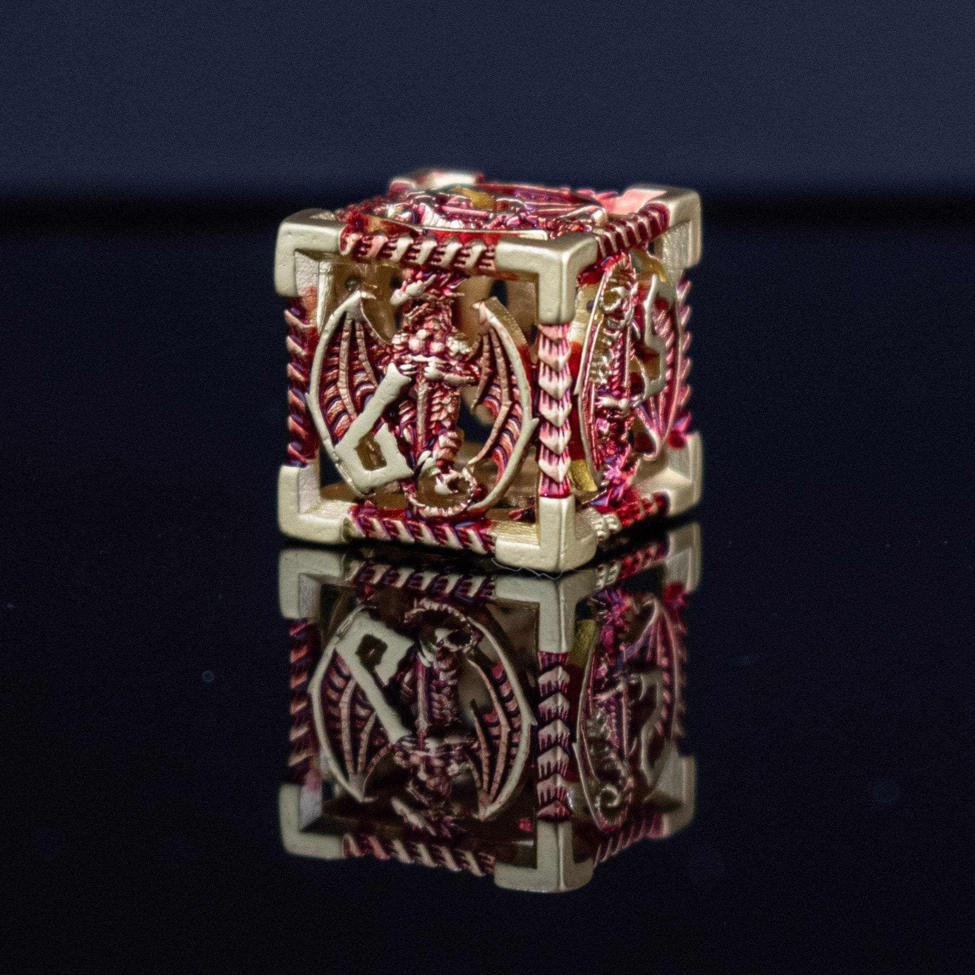 Dragonguard Hollow Metal Dice Set - Crimson and Gold - 