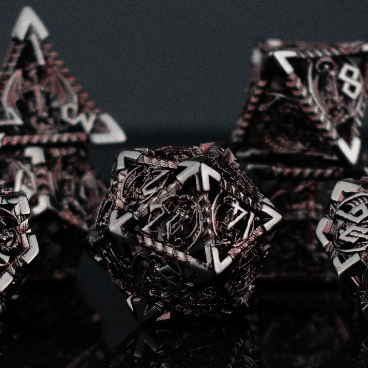 Dragonguard Hollow Metal Dice Set - Crimson and Shadow - 