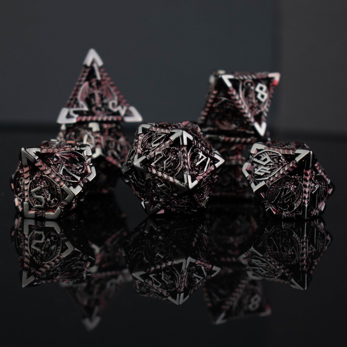 Dragonguard Hollow Metal Dice Set - Crimson and Shadow - 