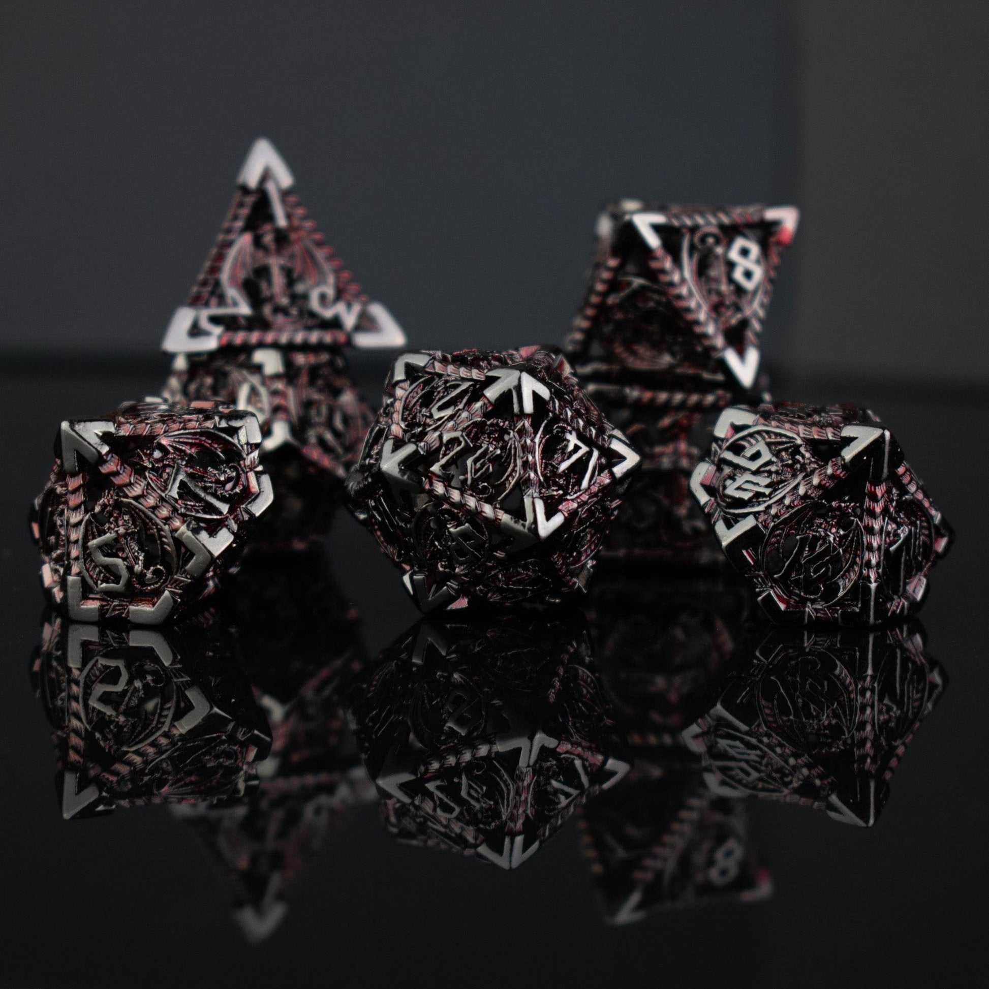 Dragonguard Hollow Metal Dice Set - Crimson and Shadow - 