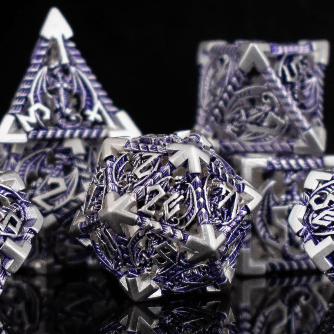 Dragonguard Hollow Metal Dice Set - Purple and Silver - 
