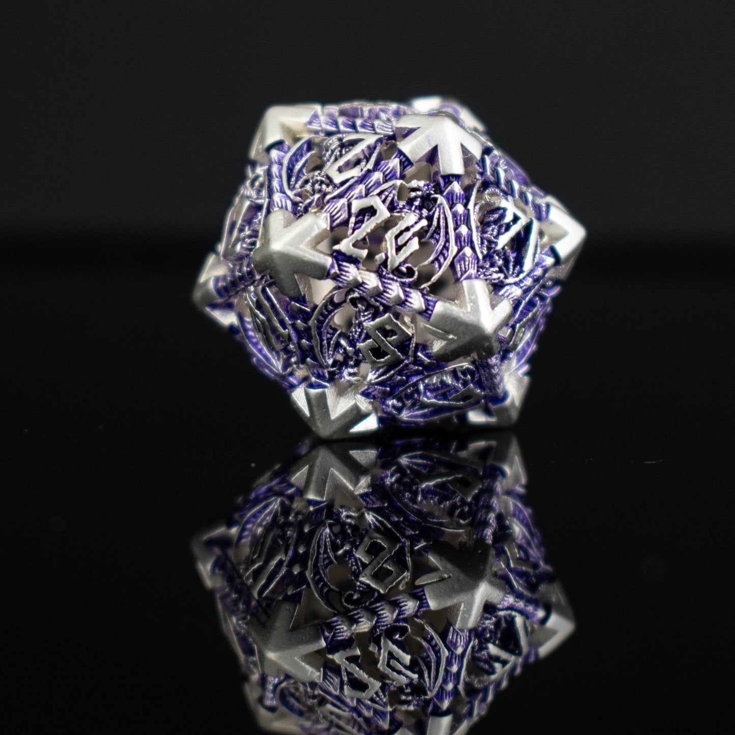 Dragonguard Hollow Metal Dice Set - Purple and Silver - 