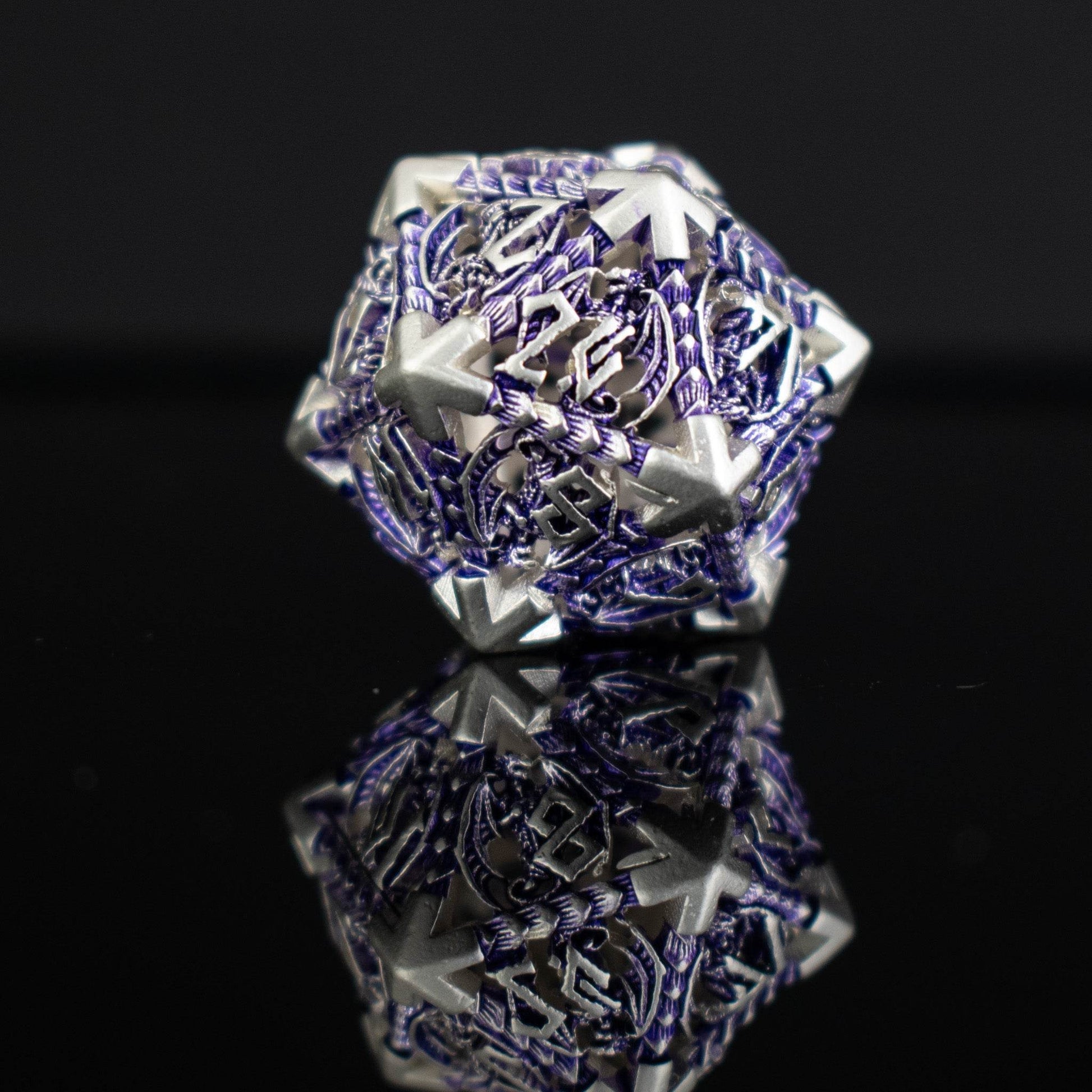 Dragonguard Hollow Metal Dice Set - Purple and Silver - 