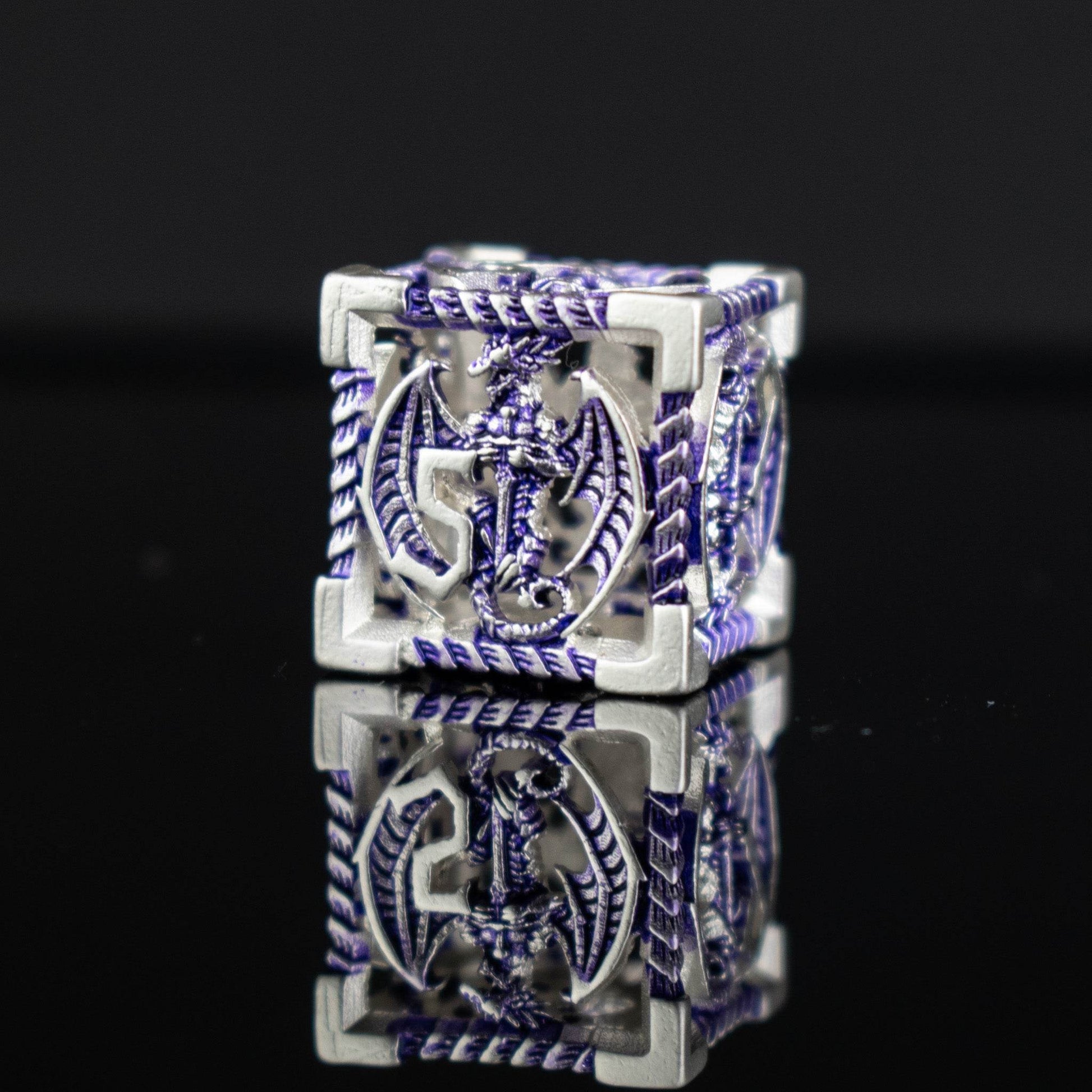 Dragonguard Hollow Metal Dice Set - Purple and Silver - 