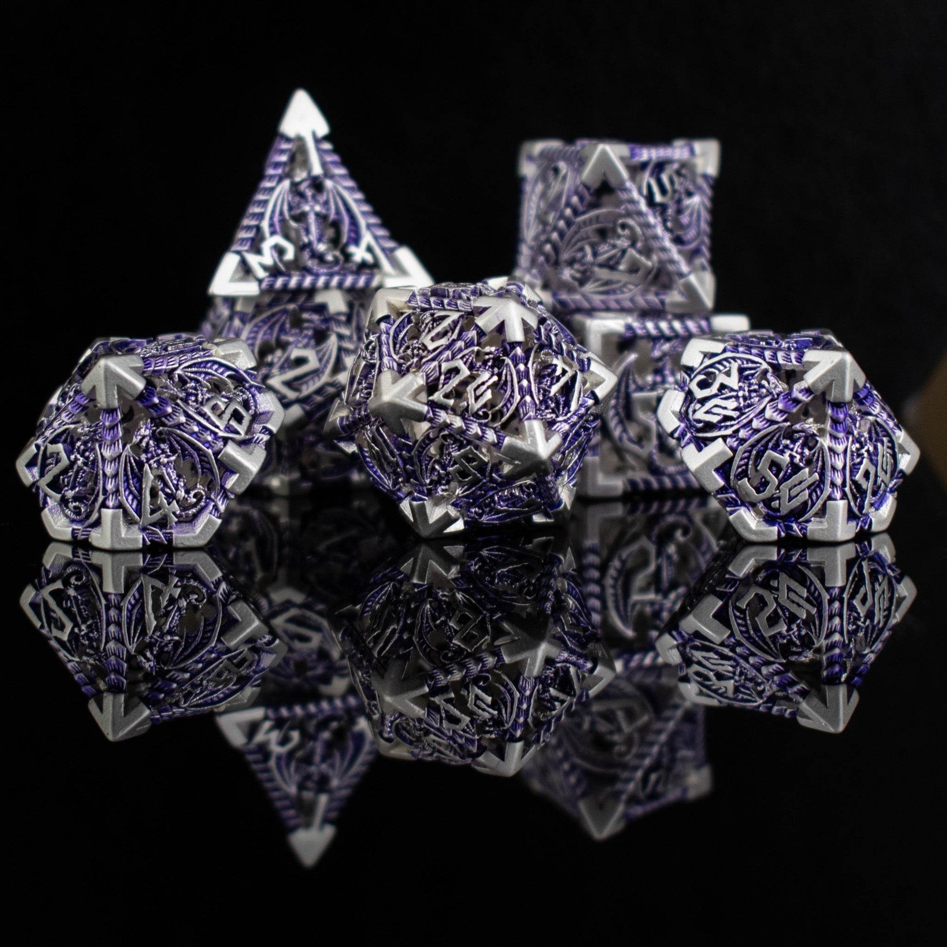 Dragonguard Hollow Metal Dice Set - Purple and Silver - 
