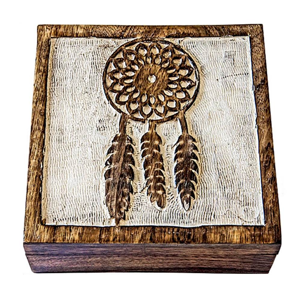Dream Catcher Carved Wooden Box - 