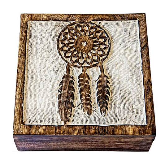 Dream Catcher Carved Wooden Box - 