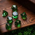 Dwarf Cut Green Gemstone Glass Premium DND Dice Set - Full Set And Free Dice Box