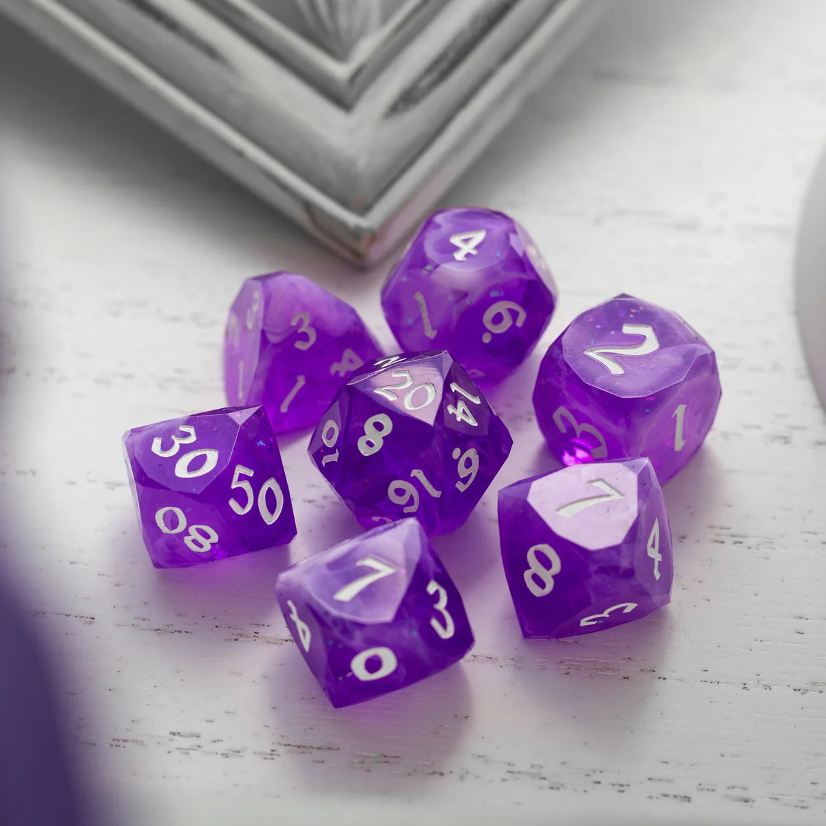 Dwarf Cut Lavender Smoke Handmade Resin DND Dice Set