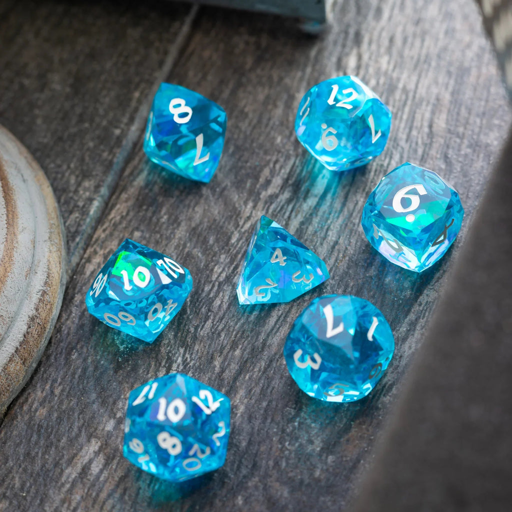 Dwarf Cut Ocean Blue Handmade Resin DND Dice Set
