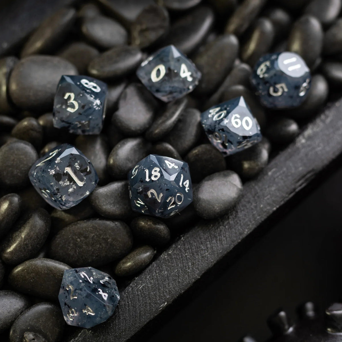 Dwarf Cut Smoky Midnight Handmade Resin DND Dice Set