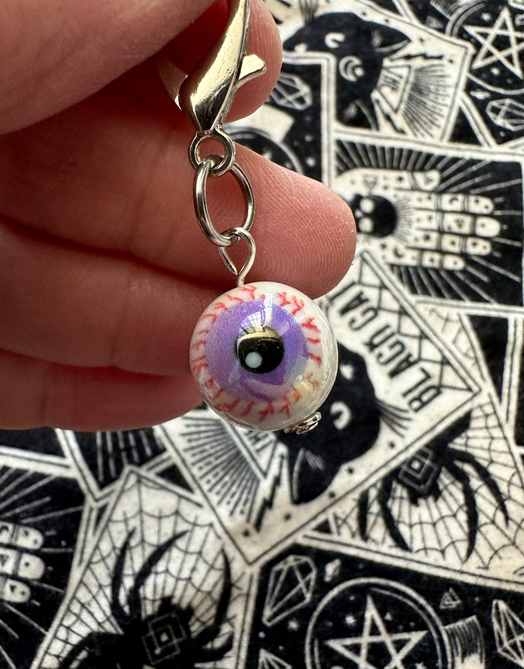 Purple Bloodshot Eyeball Zipper Pull Bag Charm Keychain