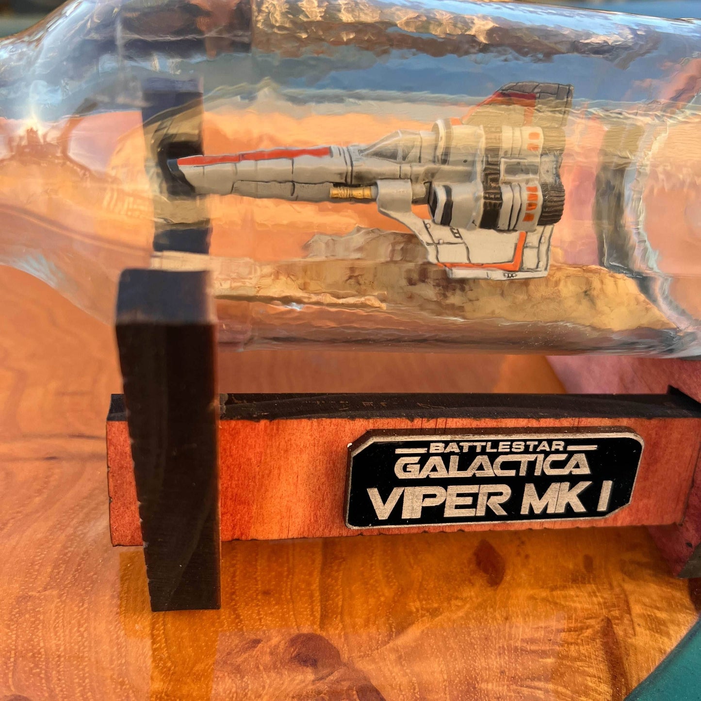 Battlestar Galactica Colonial Viper MK I Starship in a Bottle - With Stand