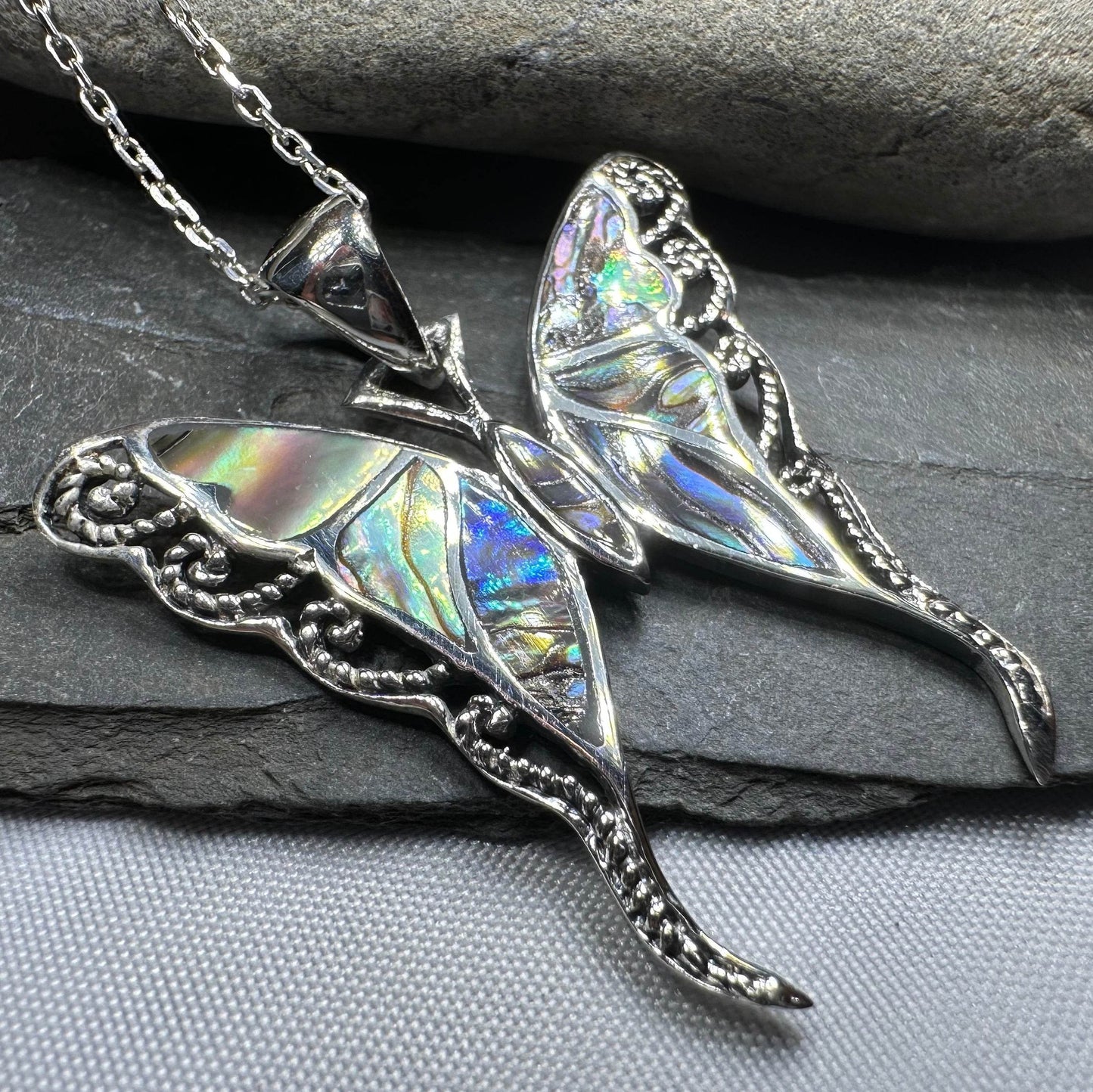 Whitney Butterfly Necklace - blue abalone shell