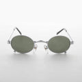 Small 90s Oval Steampunk Spectacle Vintage Sunglass - Edison - Silver / Green Lens