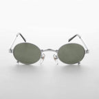 Small 90s Oval Steampunk Spectacle Vintage Sunglass - Edison - Silver / Green Lens