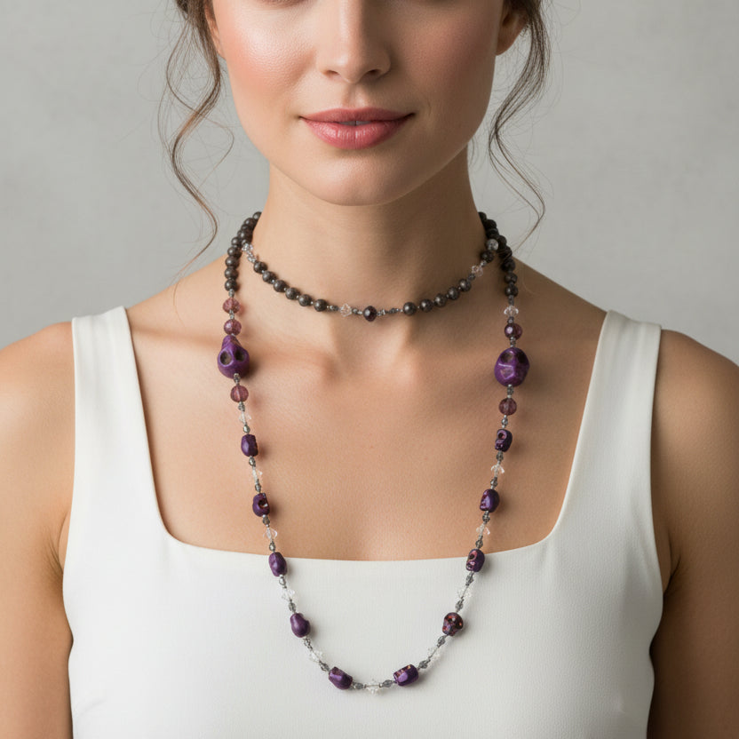 Purple Magic Long Beaded Necklace