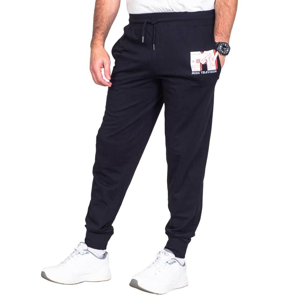 MTV Music Television Adult Unisex Everyday Cotton Jogger Pants - White Logo / S