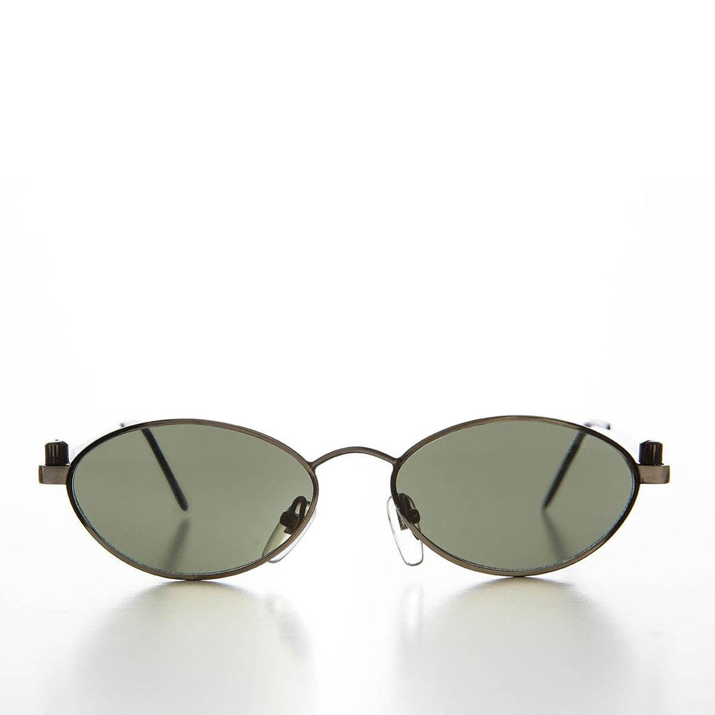 Industrial Metal Frame Oval 90s Steampunk Sunglass - Erin 2 - Gun Metal/Gray Lens