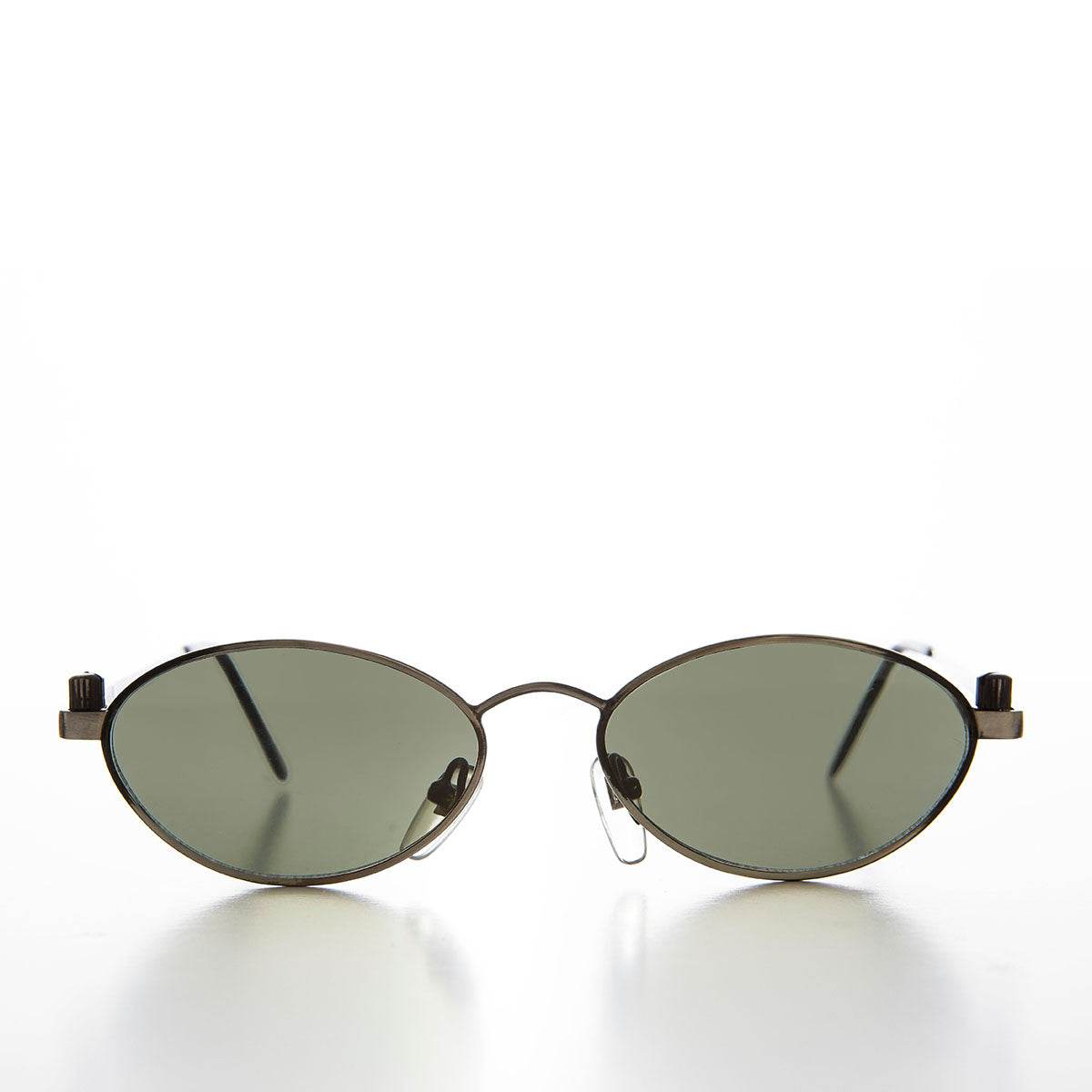 Industrial Metal Frame Oval 90s Steampunk Sunglass - Erin 2 - Gun Metal/Gray Lens