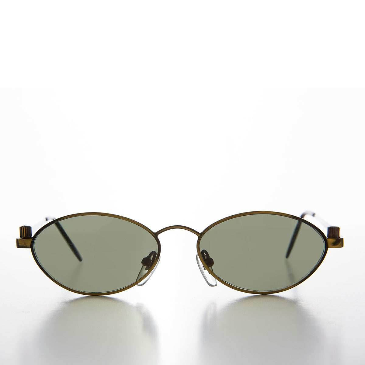 Industrial Metal Frame Oval 90s Steampunk Sunglass - Erin 1 - Bronze/Green Lens