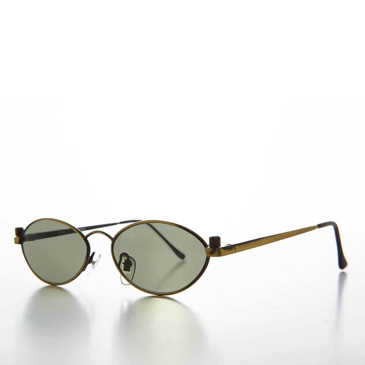 Industrial Metal Frame Oval 90s Steampunk Sunglass - Erin 1 - Bronze/Green Lens