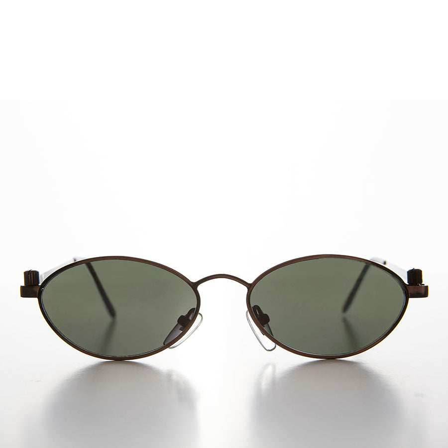 Industrial Metal Frame Oval 90s Steampunk Sunglass - Erin 1 - Copper/Green Lens