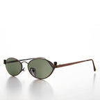 Industrial Metal Frame Oval 90s Steampunk Sunglass - Erin 1 - Bronze/Green Lens