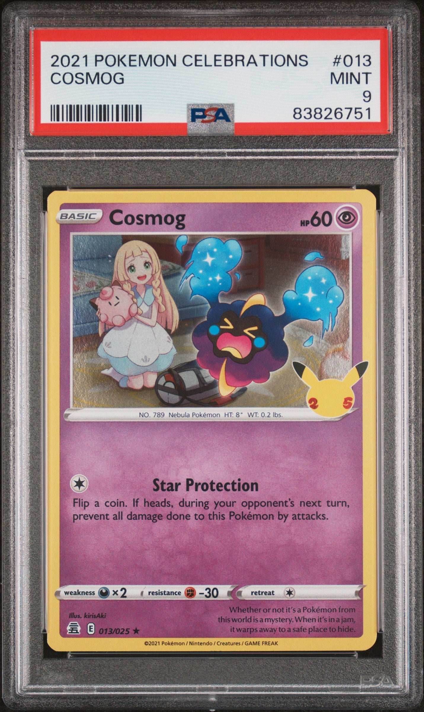 2021 POKEMON CELEBRATIONS COSMOG #13 PSA 9 - 