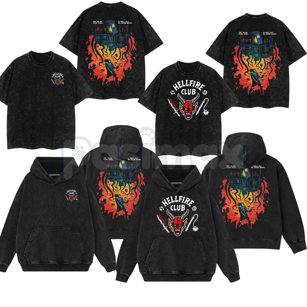 Eddie Munson Hellfire Club T-Shirt – Double Printed Acid Washed Oversize Tee, Stranger Things Inspired
