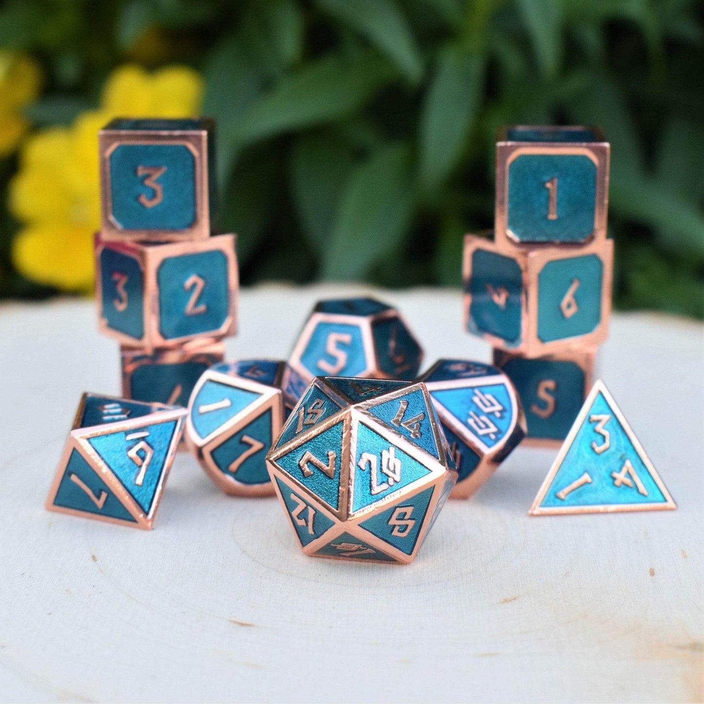 Elder Runes Aqua And Bronze Metal Dice Set - 