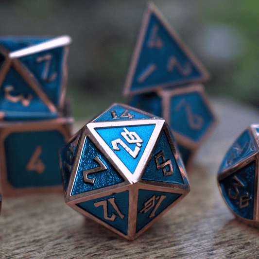 Elder Runes Aqua And Bronze Metal Dice Set - 
