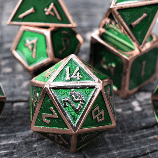 Elder Runes Emerald And Bronze Metal Dice Set - 