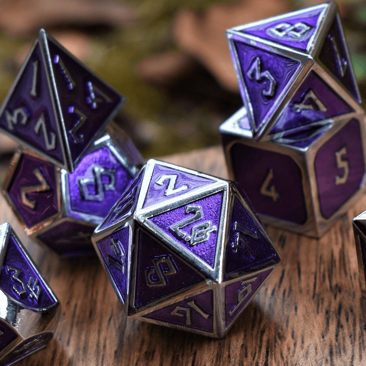 Elder Runes Purple And Silver Metal Dice Set - 