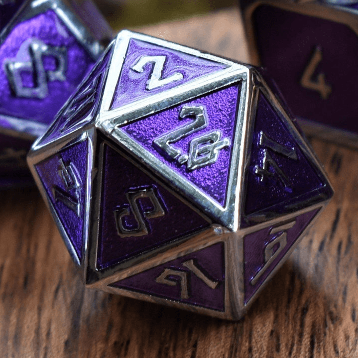 Elder Runes Purple And Silver Metal Dice Set - 