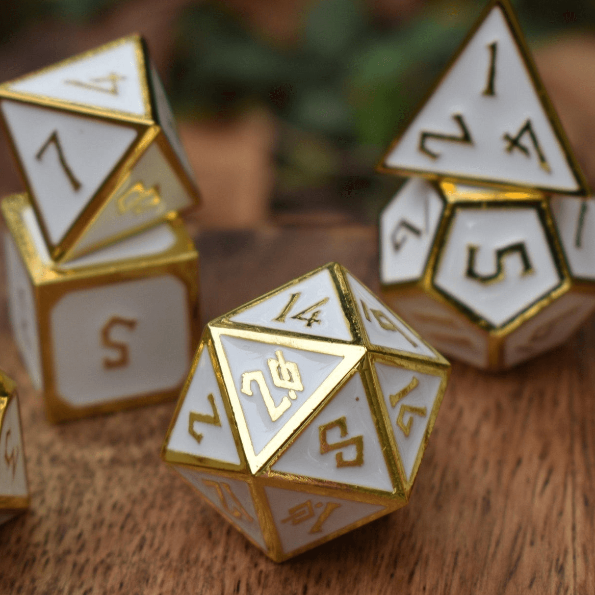 Elder Runes White And Gold Metal Dice Set - 