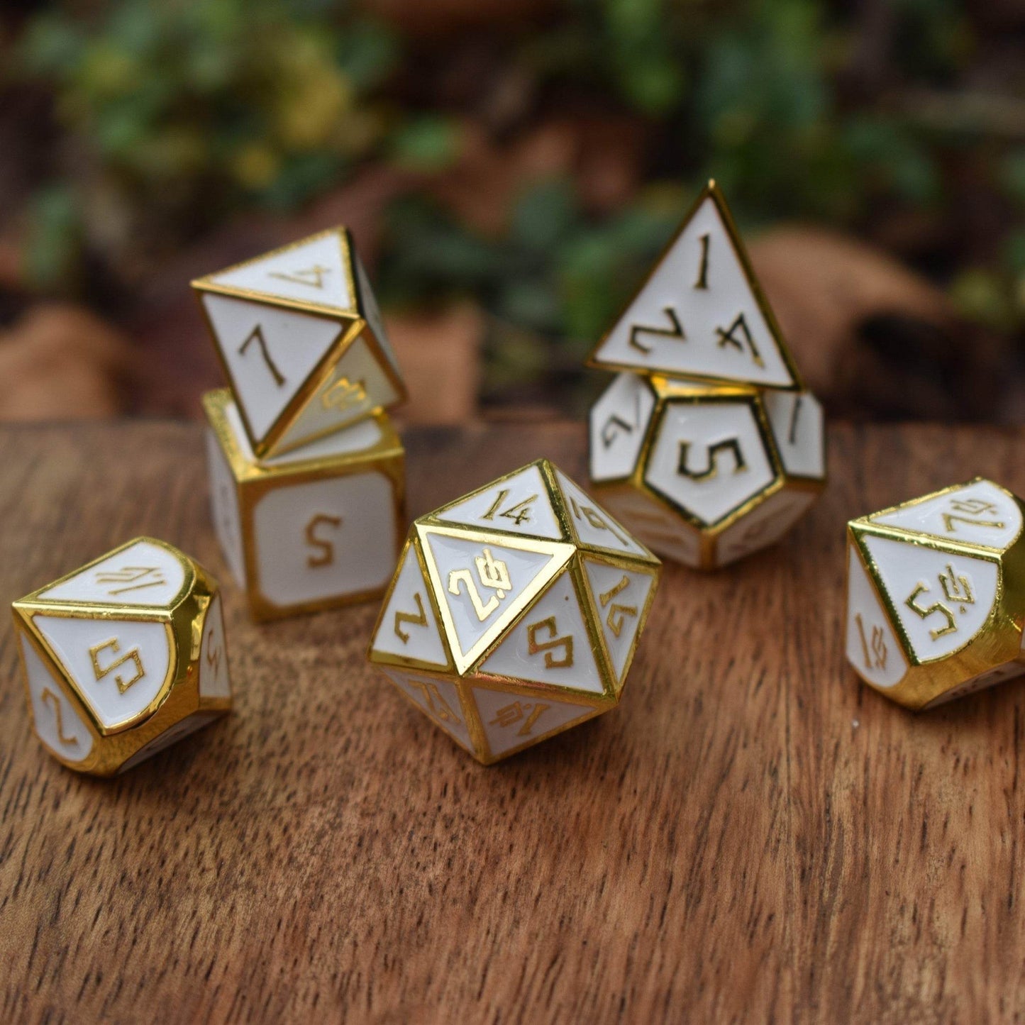 Elder Runes White And Gold Metal Dice Set - 