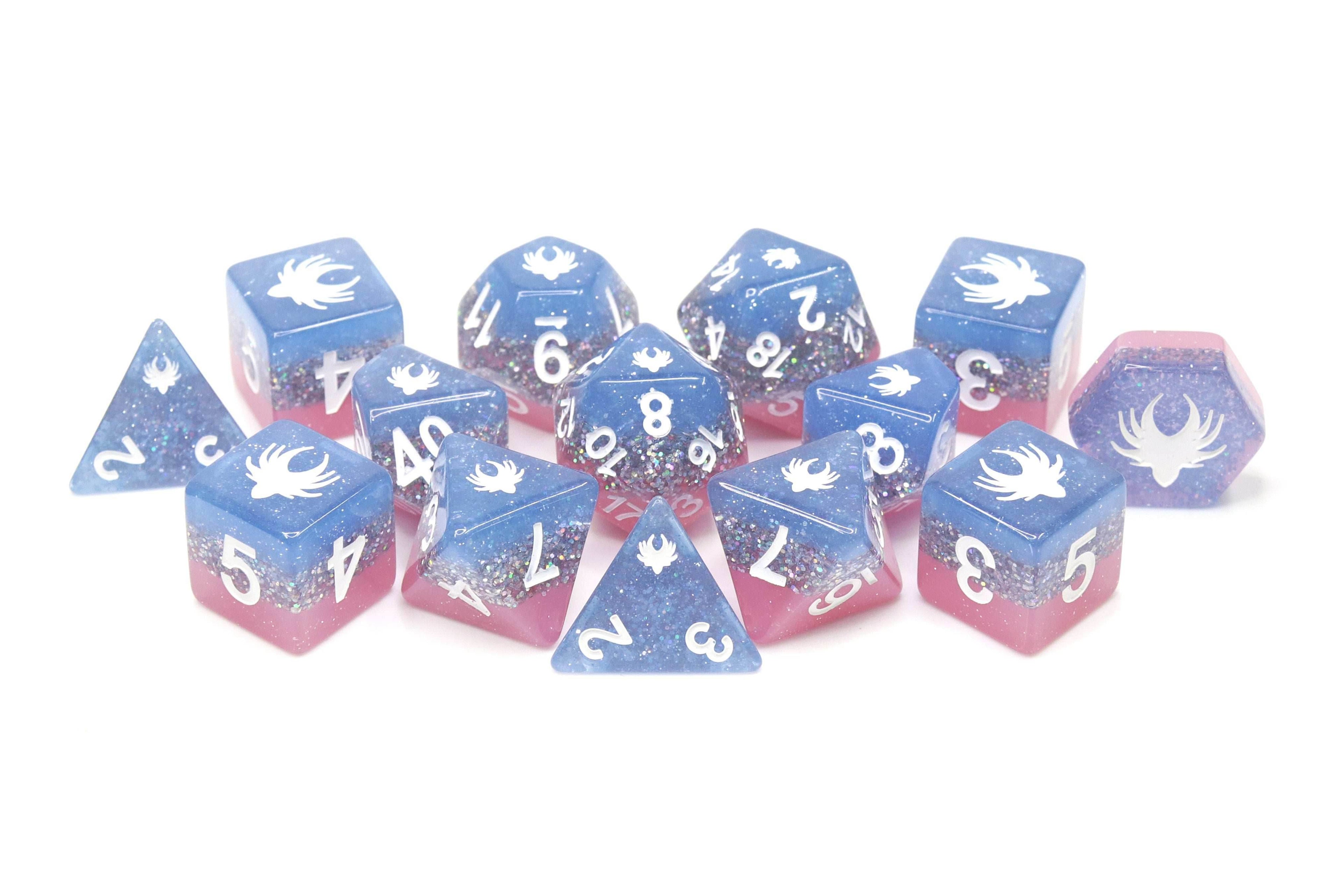 Elemental Glimmer - 14 Piece DnD Dice Set | Acrylic RPG Gaming Dice - 