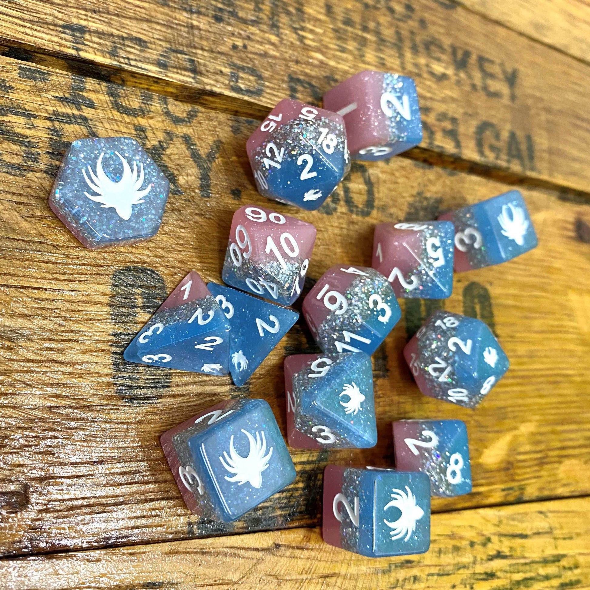 Elemental Glimmer - 14 Piece DnD Dice Set | Acrylic RPG Gaming Dice - 