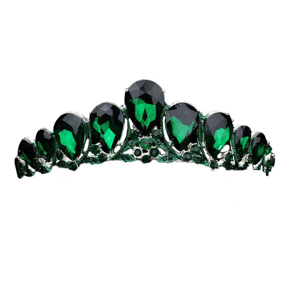 Crystal Glass Teardrop Cluster Princess Tiara