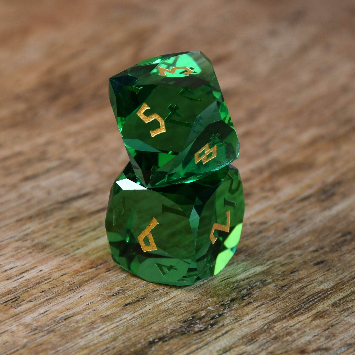 Emerald Multifaceted Glass Dice Set - 