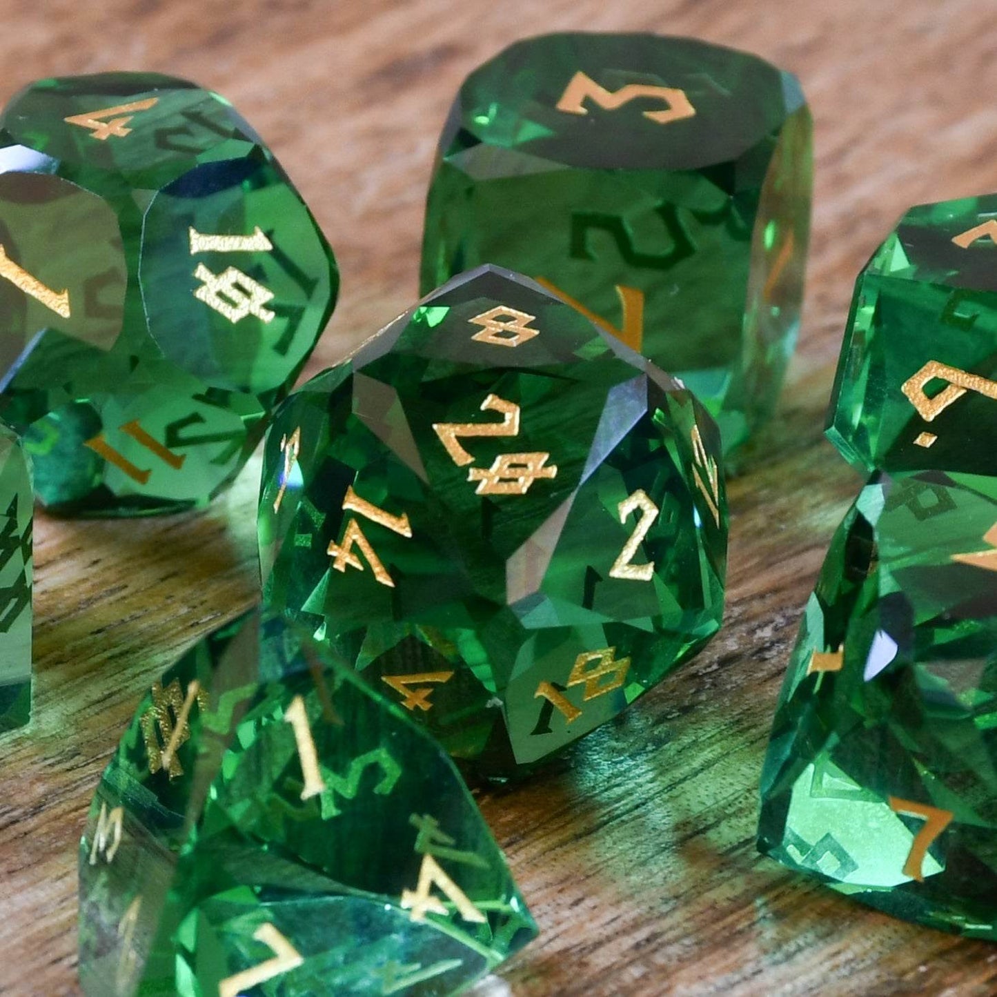 Emerald Multifaceted Glass Dice Set - 