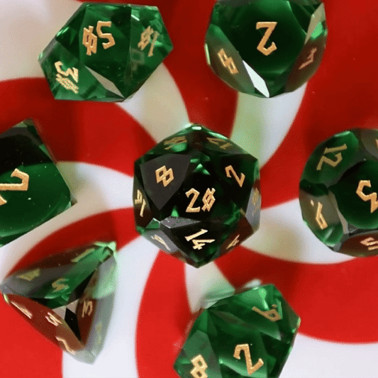 Emerald Multifaceted Glass Dice Set - 