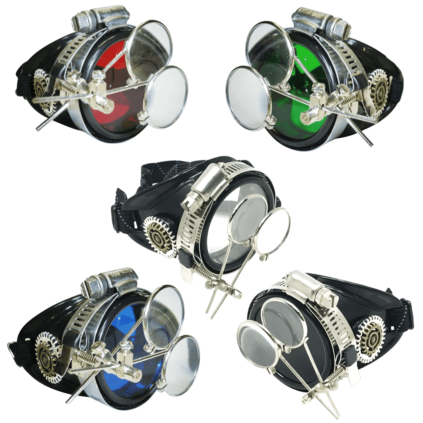 Airship captain pirate eyepatch monocle Rave goggle with magnifying eye loupes - red